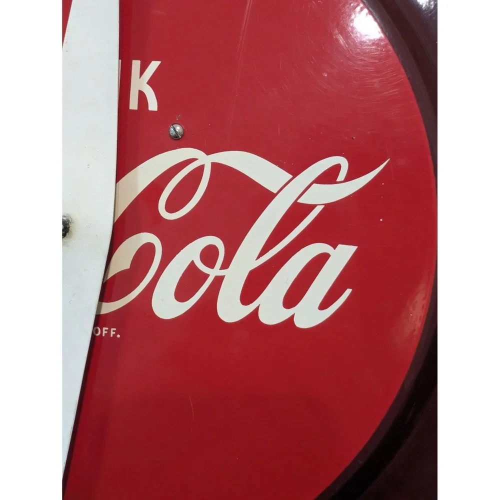 Vintage Coca-Cola Telechron Electric Wall Clock Advertising Sign Round Red 50s